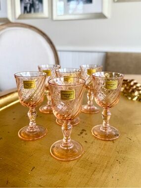VTG French Pink Swirl, Luminarc Rosaline Liqueur/Cordial Stemware Set of 6